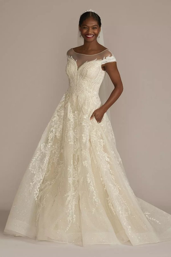 V-Back Beaded Ball Gown Wedding Dress