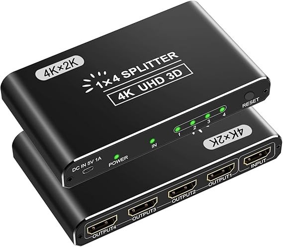 HDMI Splitter 4K 1 in 4 Out Aluminum Black