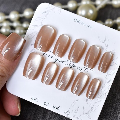 裸棕色短款假指甲套装