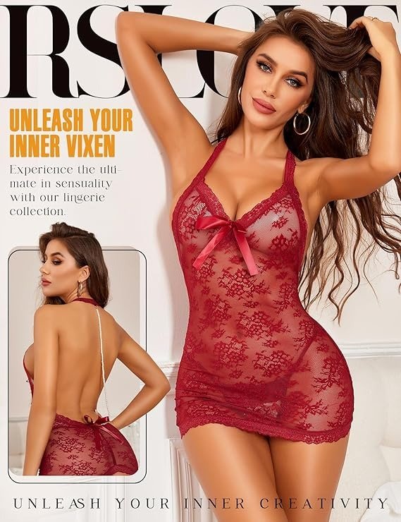 Lace Babydoll Halter Dress Bow Pearl