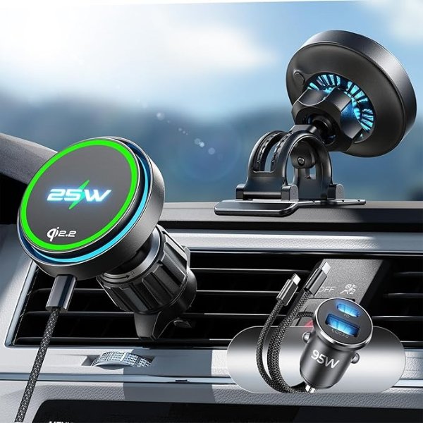 LISEN Qi2.2 MagSafe Car Mount Charger 25W with Fan