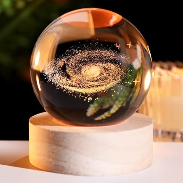 3D Galaxy Crystal Ball 2.36 Inch with Colorful Light Base
