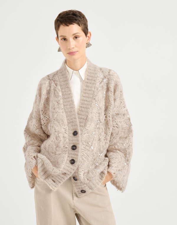 Frosty Embroidery Cardigan Mohair Wool