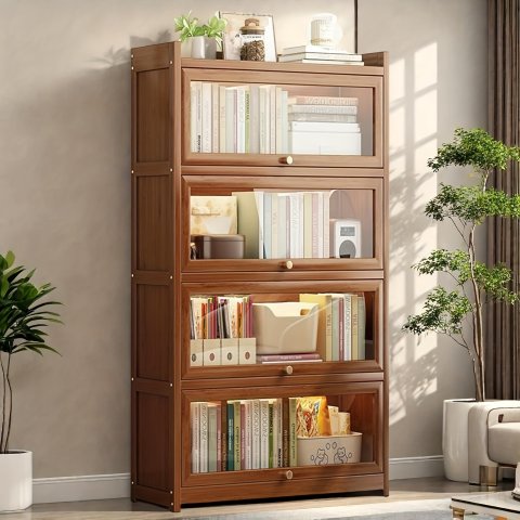 竹制书柜 55英寸 亚克力门