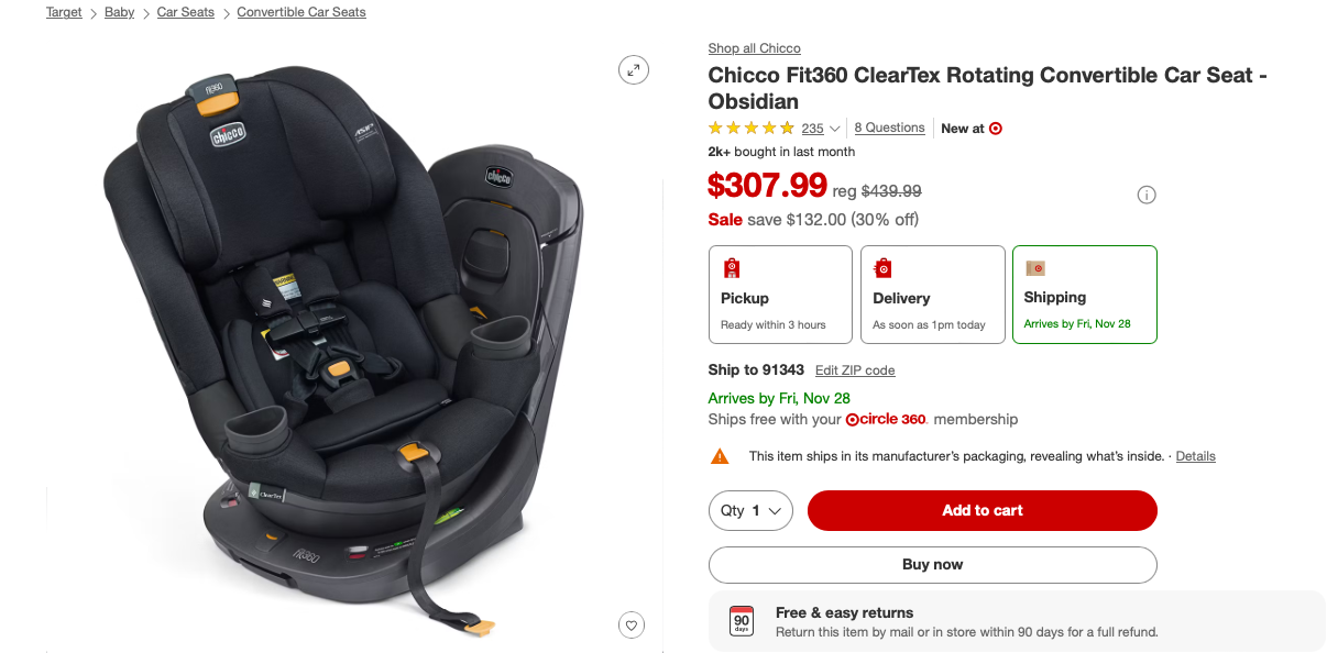 Chicco Fit360 ClearTex Rotating Convertible Car Seat