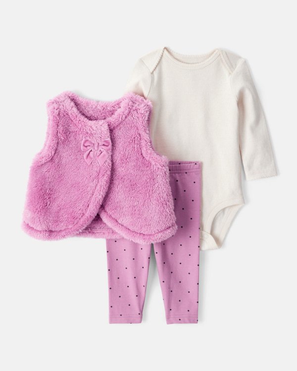 Baby Girl Tee & Pant 3-Piece Set Purple