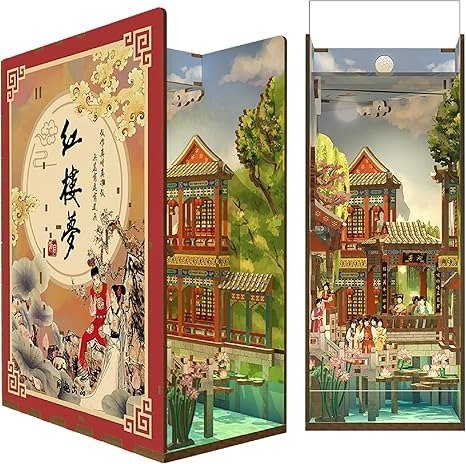 Tonecheer Wooden Book Nook Kit Dream of Red Mansions with LED Light