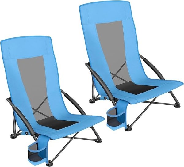 SONGMICS Portable Beach Chair UGCB067Q01V1 High Back Light Blue Set of 2