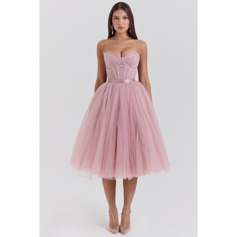 french rose tulle midi dress - sale