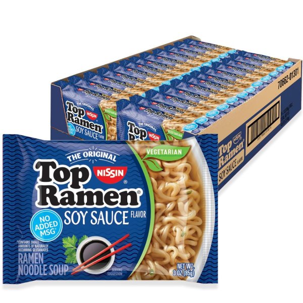 NISSIN Top Ramen Soy Sauce Noodle Soup 3oz 24-Pack