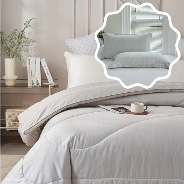 Natural Bamboo Charcoal All Season Duvet Insert + Omega Klein Blue Cotton Standard Pillow Sham
