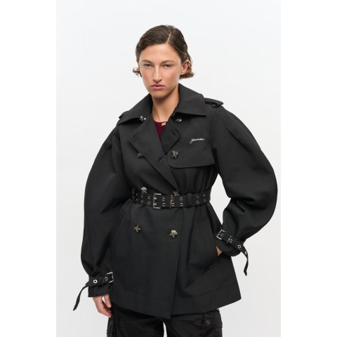 Black Heavy Twill Midi Trench Coat