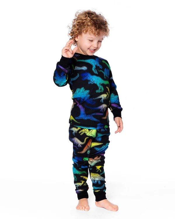 Organic Cotton Pajama Set Black Dinosaur Print