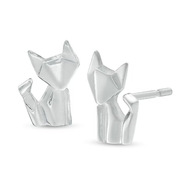Sterling Silver Origami Cat Stud Earrings