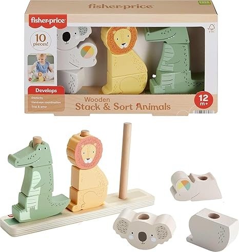 Fisher-Price Wood Stacking Animal Toy 10 Pieces