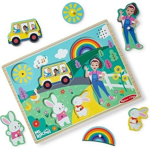 Melissa & Doug Wooden Peg Puzzle 6-Piece with Songs