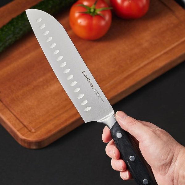 Santoku 7 Inch Stainless Steel Knife with Pakkawood Handle