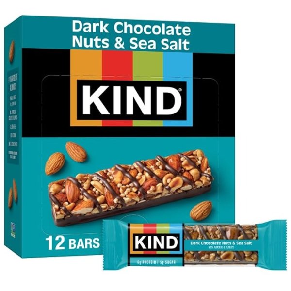 ,Dark Chocolate Nuts & Sea Salt, Gluten Free, Low Sugar, 1.4oz, 12 Count