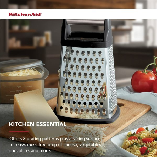 Gourmet 4-Sided Stainless Steel Box Grater with Detachable Storage Container, 10 inches tall, Black