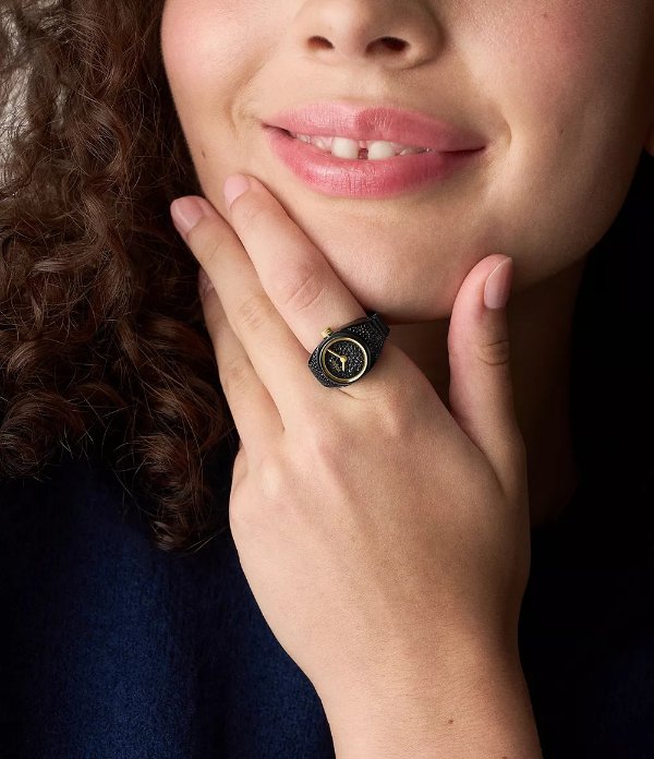 Watch Ring 黑色不锈钢戒指表