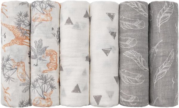 GLLQUEN BABY Cotton Muslin Swaddle Blankets 6 Pack