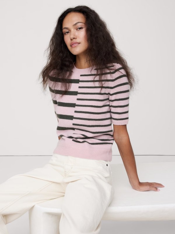 Cashmere Lightweight Short-Sleeve Sweatshirt