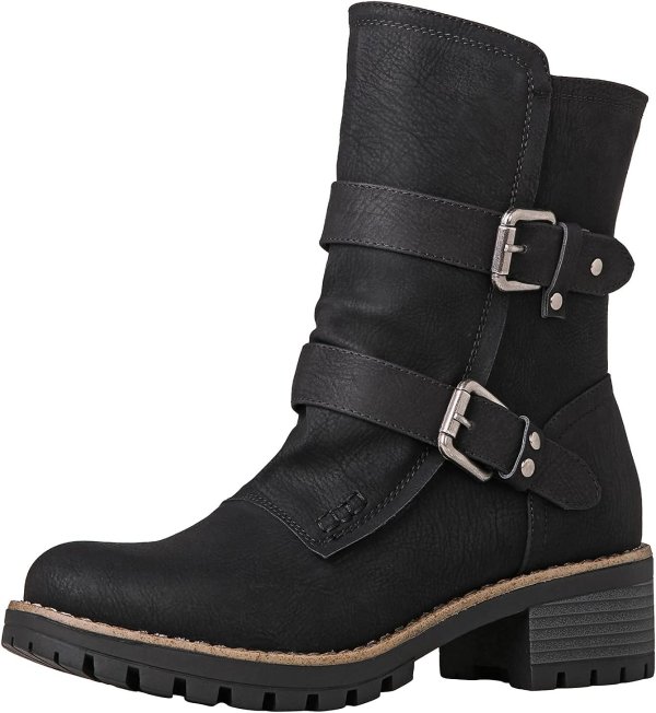 Lace Up Mid Calf Motorcycle Boots for Women