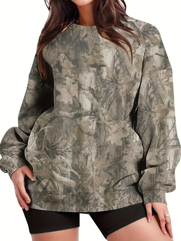 Oversized Camo Sweatshirt Women Long Sleeve Loose Fit