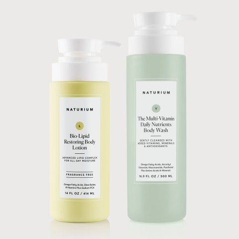 NATURIUM Multi-Vitamin Body Wash and Bio-Lipid Restoring Body Lotion Bundle