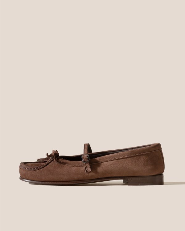 HEREU Calf Nubuck Mary Jane Moccasin Lace Detail