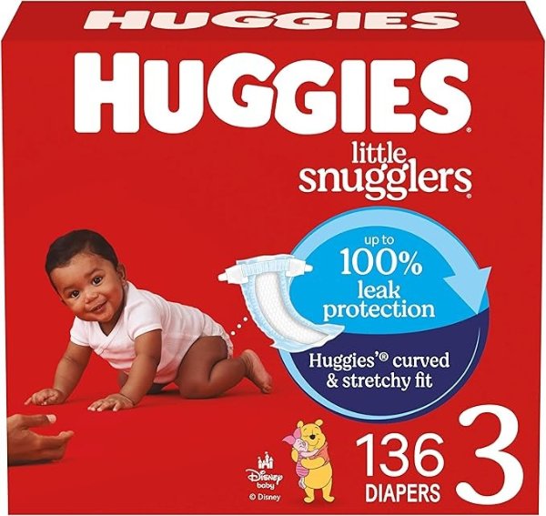 Baby Diapers Size 3 (16-28 lbs), 136ct, Huggies Little Snugglers