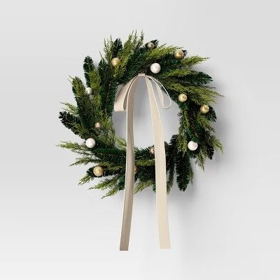 Wondershop 24" Champagne Ornament Bow Christmas Wreath