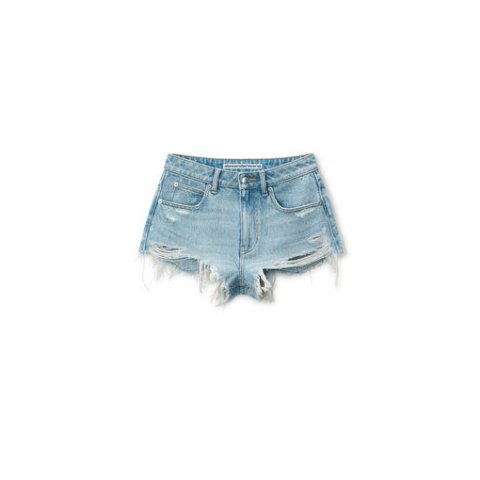Alexander WangClear Bead Hotfix Distressed Denim Shorts