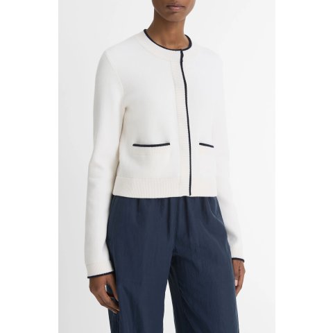 羊毛羊绒拼色开衫