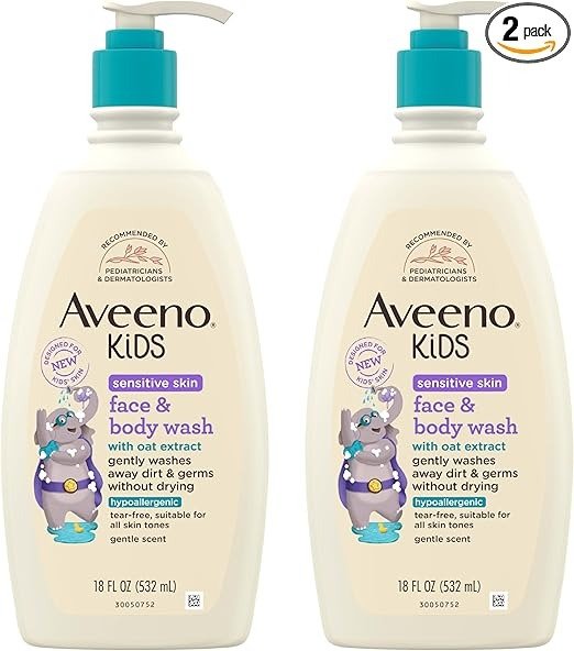 Aveeno Kids Sensitive Skin Face & Body Wash, 36 Fl. Oz, Pack of 2