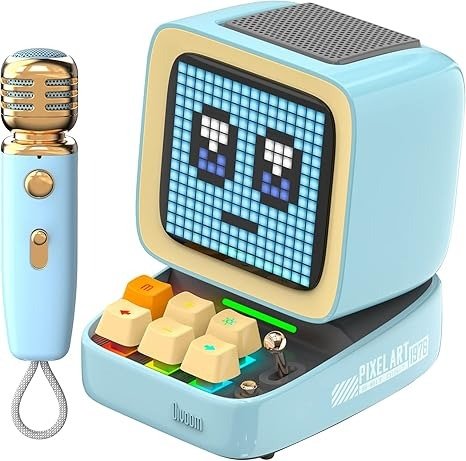 Ditoo-Mic Bluetooth Speaker with Karaoke Microphone - RGB Keyboard and Pixel Display Desktop Decor, Different Sound Modes, Ideal Gifts for Home Party, Mobile KTV (Blue)