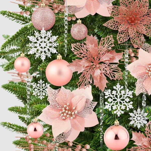 Ayieyill Christmas Tree Decorations 92 Pieces Rose Gold