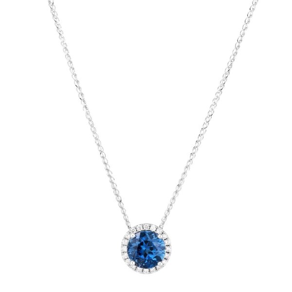 London Blue Topaz Diamond Necklace 14K White Gold