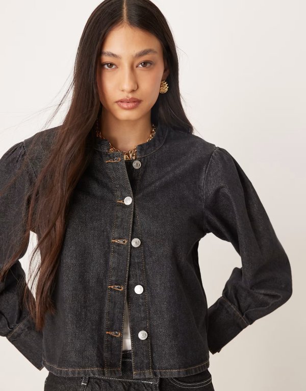 ASOS DESIGN Cropped Denim Top Blouson Sleeves