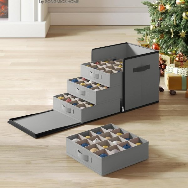 Christmas Ornament Storage Box URFB037G01 64 Slots Dove Gray