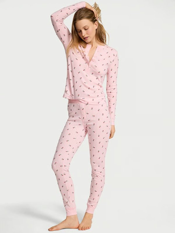 Pointelle Henley Long Pajama Set