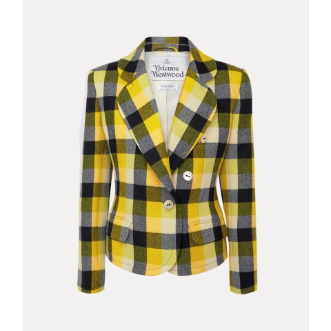 羊毛格纹夹克 珍珠纽扣