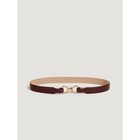 Double Buckle Leather Belt Burgundy