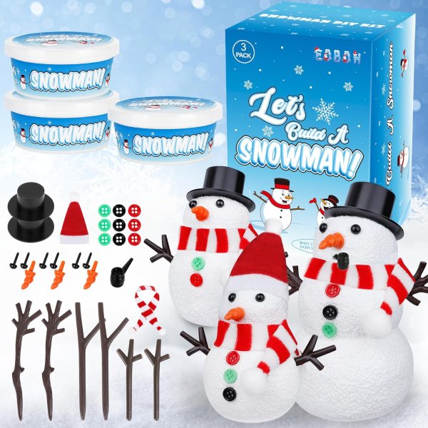 EOBOH Snowman Craft DIY Kit 3-Pack Kids Air Dry Clay
