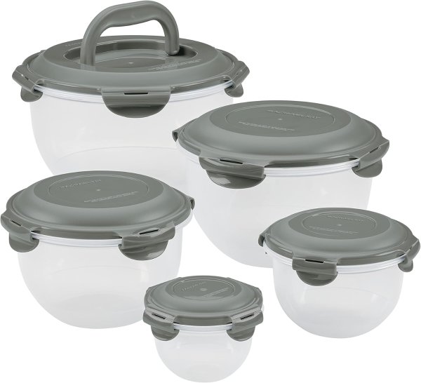  Food Storage Container Set 10-Piece Gray Lid
