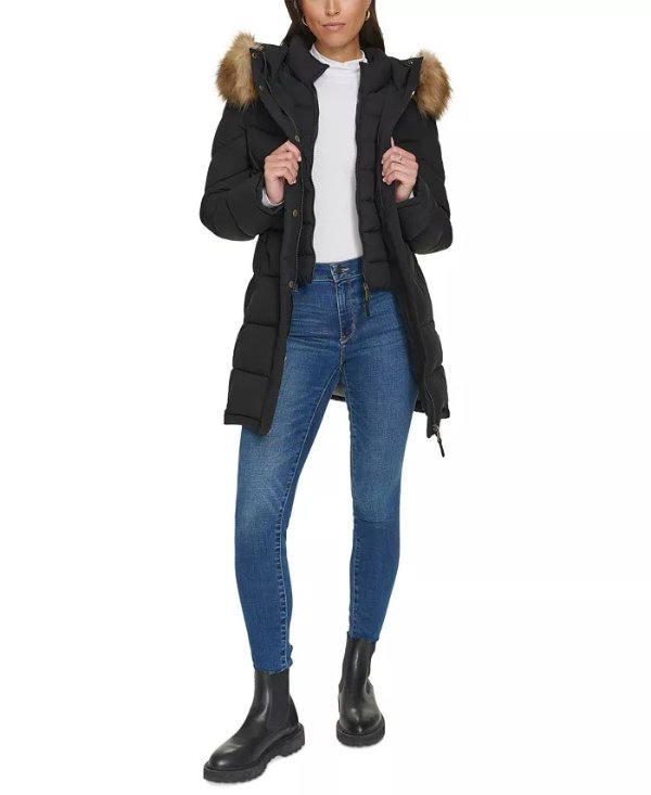 Women's Faux-Fur-Trim Hooded Puffer Coat, Created for Macy's - Macy's