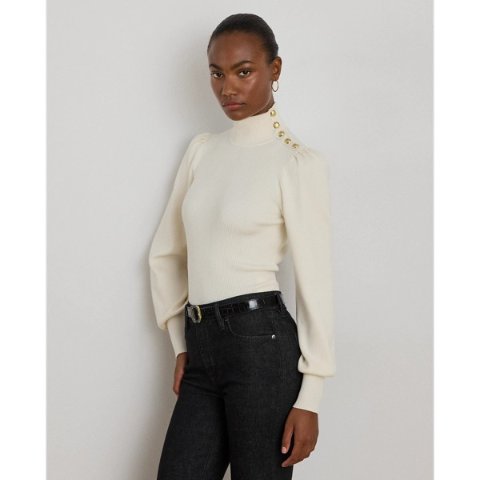 Ralph LaurenButton-Trim Mockneck Sweater