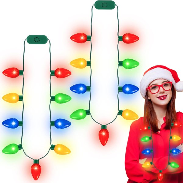 QZYL Christmas Necklace 9 LED Bulbs 2 Pack
