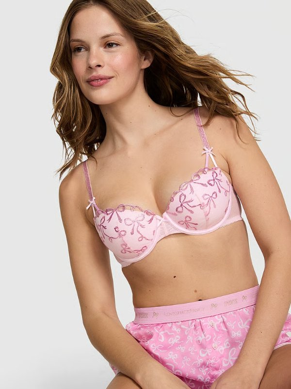 PINK x LoveShackFancy Bows Push-Up Balconette Bra