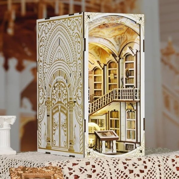 Library of Gods Book Nook Kit 3D Wooden LED